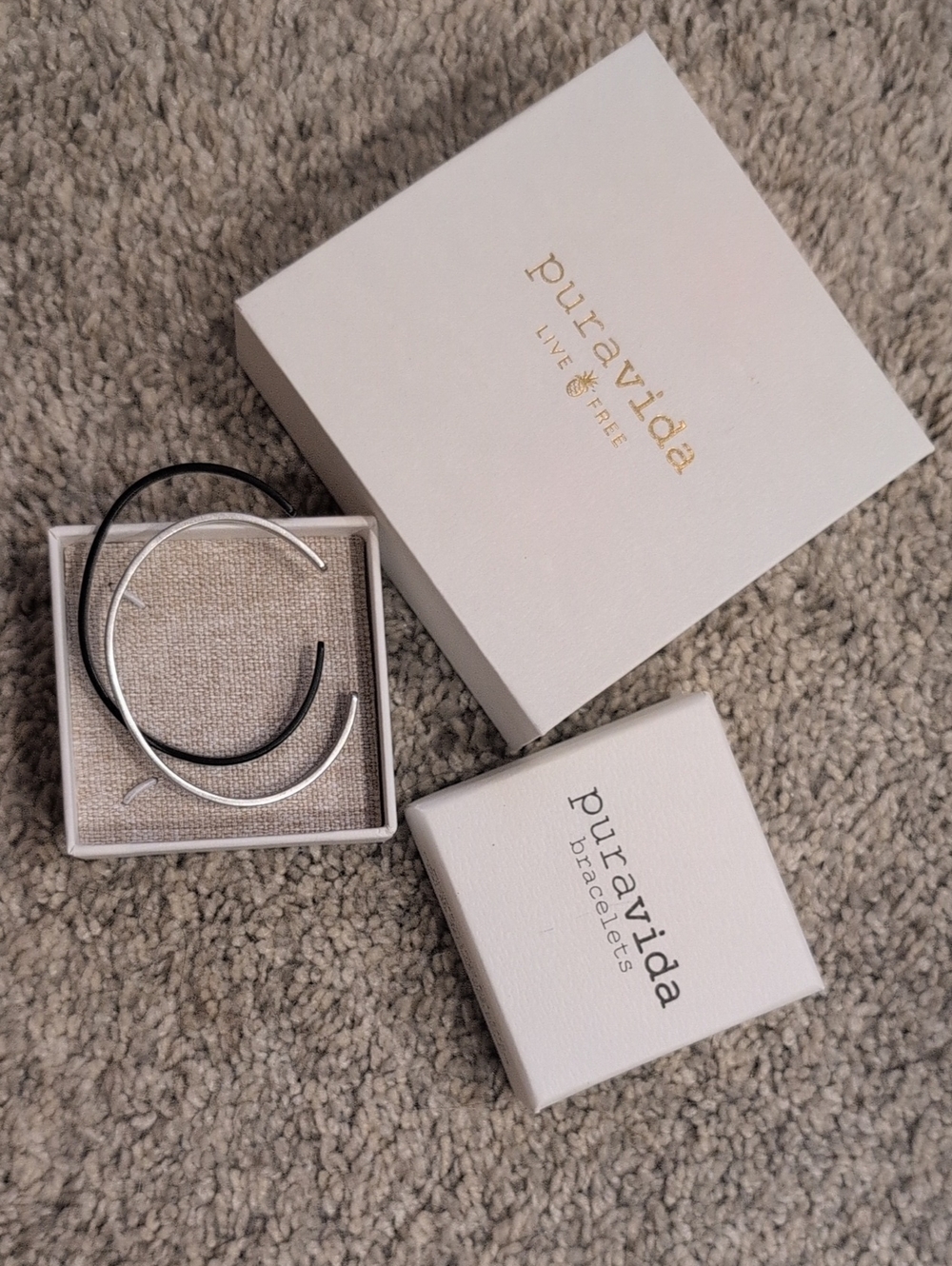 Pura Vida Silver and Black Open Cuff Bracelet Set